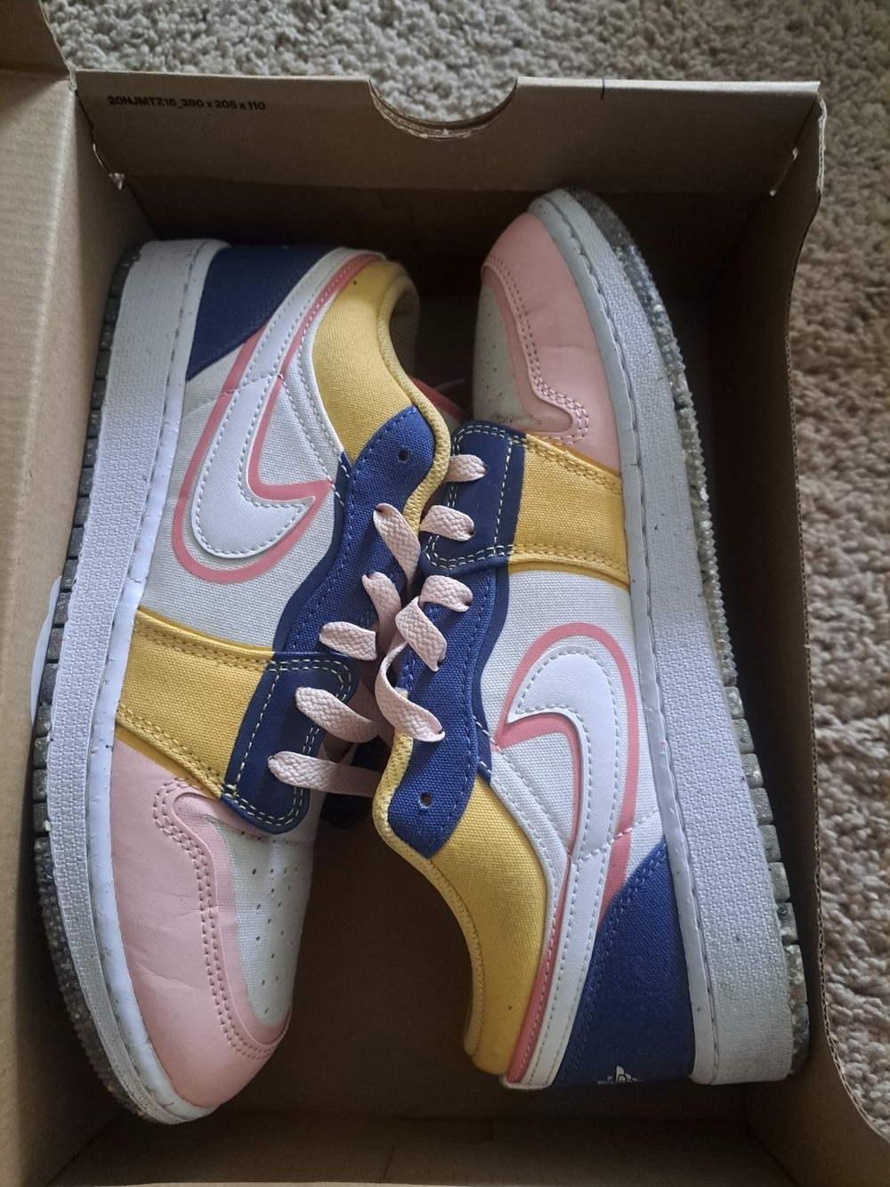 Jordan Kids Colorblock Low-Top Sneakers in Pink, Yellow, Navy & White